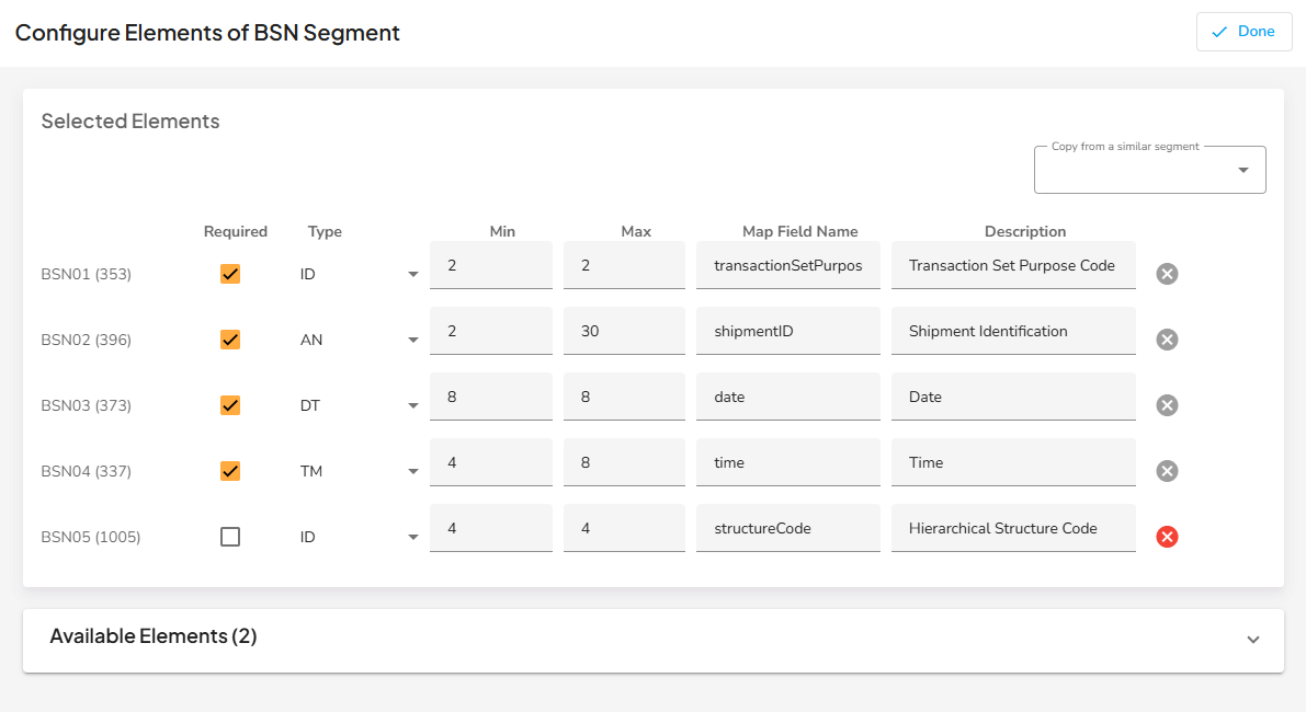 Elements Configuration